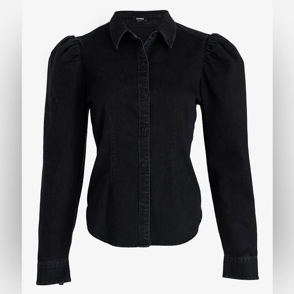 Brand New Express Denim Puff Sleeve Portofino Shirt Size M NWT